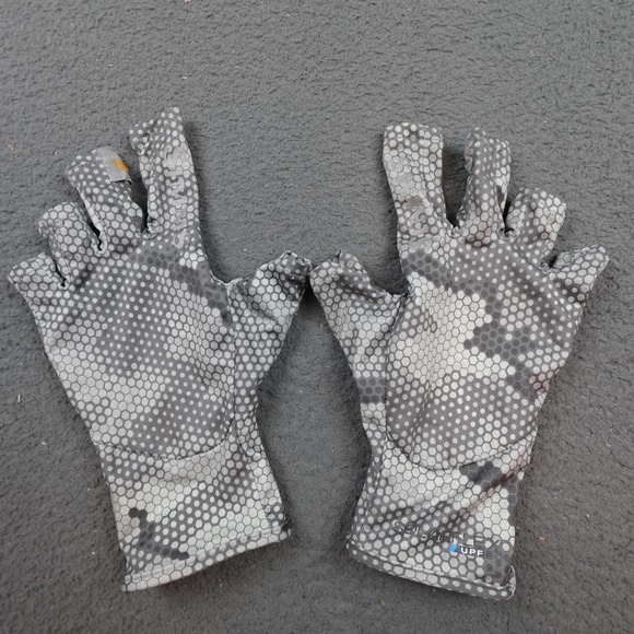 Simms SolarFlex UPF Sun Gloves Fingerless Fishing Gray Camo Hex UV Adult - Picture 1 of 7